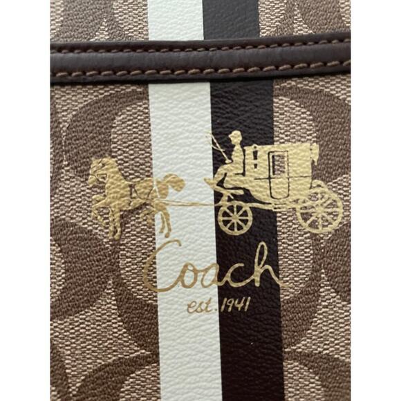 Coach Monogram Stripe Brown Crossbody Shoulder Bag Women's - Picture 2 of 11
